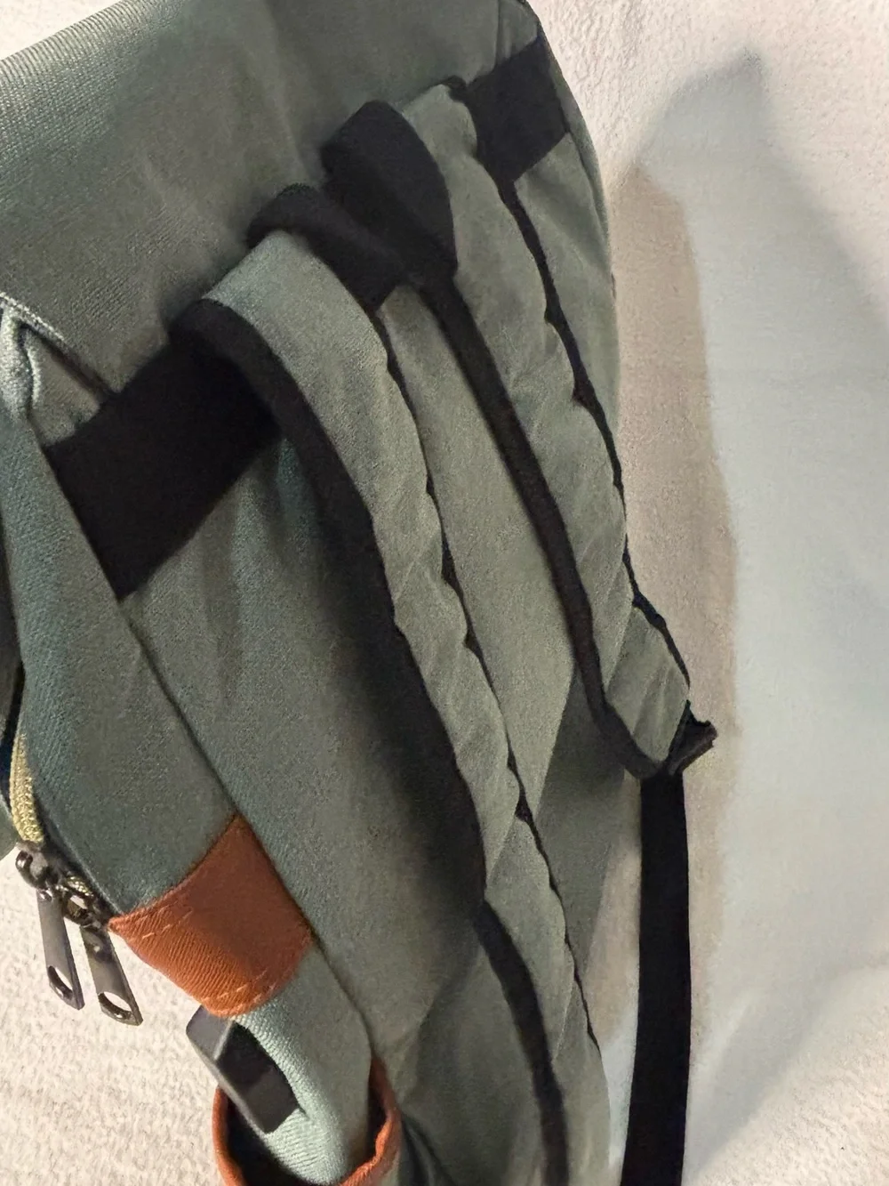 Casual Green Canvas Backpack with Brown Trim